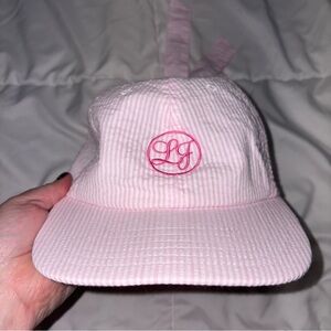 Lauren James Bow Back Hat Seersucker Pink Pointe Prep